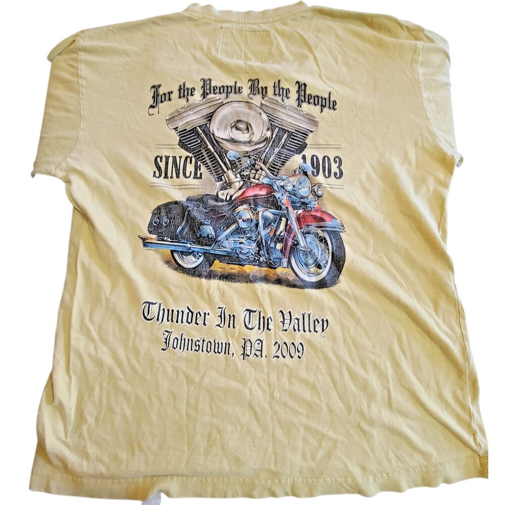 2009 Thunder in the Valley Long Sleeve Ripped Yellow Bike Shirt Basix Vintage L